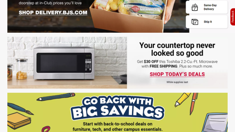 BJ's 'Go Back With Big Savings' Home Page Ads