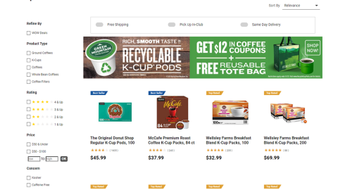 BJ's Keurig Green Mountain 'Recyclable K-Cup Pods' Leaderboard Ad