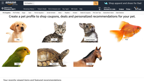 Amazon 'Pet Profile' Landing Page